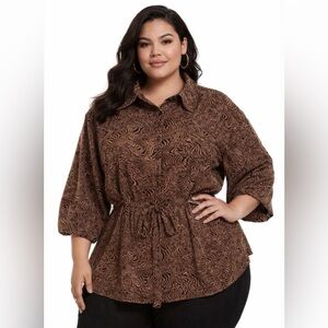 🎉HP🎉🆕 NWT Ninety Brown & Cream Blouse 3X